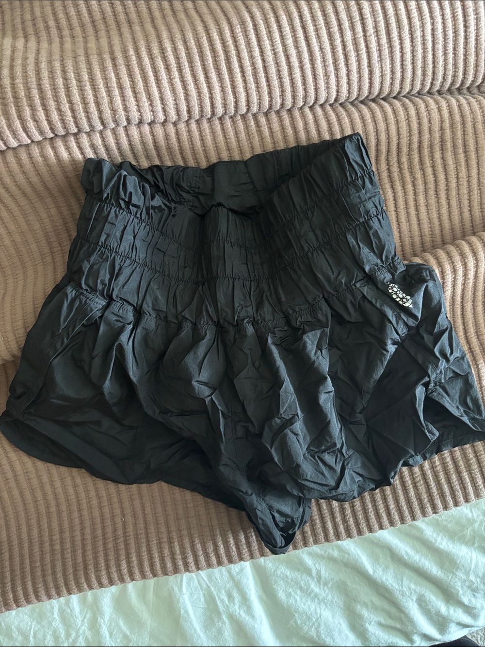 Free People Black High-Rise Smocked Waist Shorts